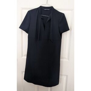 Zara Black Dress V-Neck w/tie, Short Sleeves XS